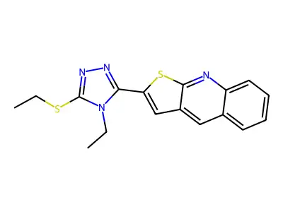 ethyl 4-ethyl-5-thieno[2,3-b]quinolin-2-yl-4H-1,2,4-triazol-3-yl sulfide structure
