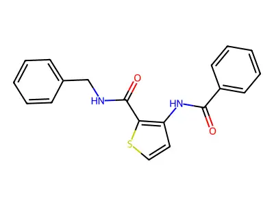 3-benzamido-N-benzylthiophene-2-carboxamide structure