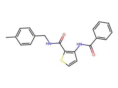3-benzamido-N-[(4-methylphenyl)methyl]thiophene-2-carboxamide structure