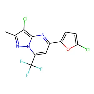 3-chloro-5-(5-chloro-2-furyl)-2-methyl-7-(trifluoromethyl)pyrazolo[1,5-a]pyrimidine structure