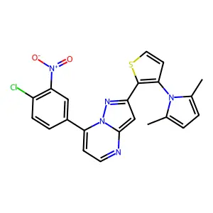 7-(4-chloro-3-nitrophenyl)-2-[3-(2,5-dimethyl-1H-pyrrol-1-yl)-2-thienyl]pyrazolo[1,5-a]pyrimidine structure