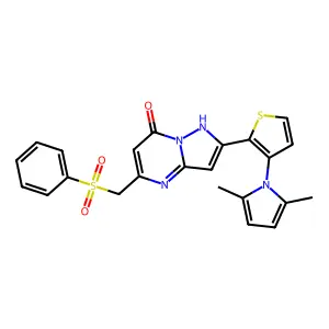 2-[3-(2,5-dimethyl-1H-pyrrol-1-yl)-2-thienyl]-5-[(phenylsulfonyl)methyl]pyrazolo[1,5-a]pyrimidin-7-ol structure