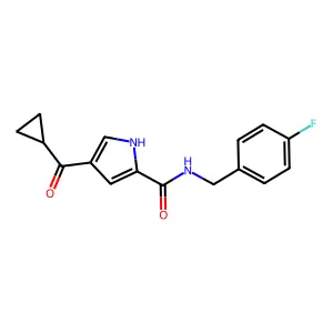 4-(cyclopropylcarbonyl)-N-(4-fluorobenzyl)-1H-pyrrole-2-carboxamide structure