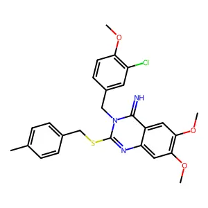 3-(3-chloro-4-methoxybenzyl)-6,7-dimethoxy-2-[(4-methylbenzyl)sulfanyl]-4(3H)-quinazolinimine structure