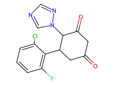 5-(2-chloro-6-fluorophenyl)-4-(1H-1,2,4-triazol-1-yl)-1,3-cyclohexanedione structure