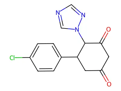 5-(4-chlorophenyl)-4-(1H-1,2,4-triazol-1-yl)-1,3-cyclohexanedione structure