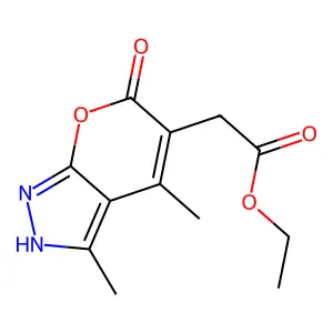 2-(3,4-dimethyl-6-oxo-2H-pyrano[2,3-c]pyrazol-5-yl)acetic acid ethyl ester structure