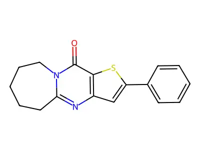 2-phenyl-6,7,8,9-tetrahydrothieno[3',2':4,5]pyrimido[1,2-a]azepin-11(5H)-one structure
