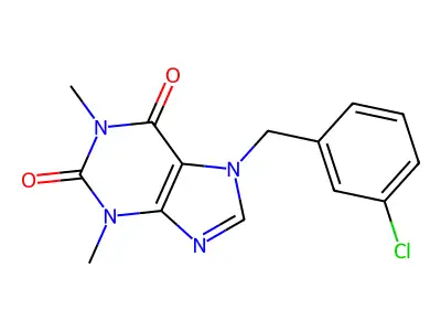 7-[(3-chlorophenyl)methyl]-1,3-dimethyl-2,3,6,7-tetrahydro-1H-purine-2,6-dione structure
