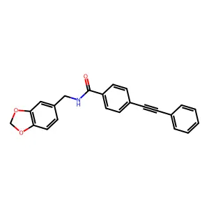 N-(1,3-benzodioxol-5-ylmethyl)-4-(phenylethynyl)benzamide structure