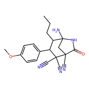 5-Amino-3-(4-methoxyphenyl)-7-oxo-4-propyl-6-azabicyclo[3.2.1]octane-1,2,2-tricarbonitrile structure