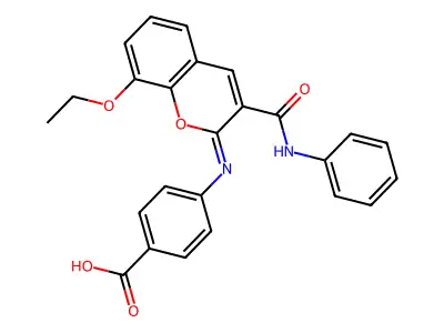 (Z)-4-((8-ethoxy-3-(phenylcarbamoyl)-2H-chromen-2-ylidene)amino)benzoic acid structure