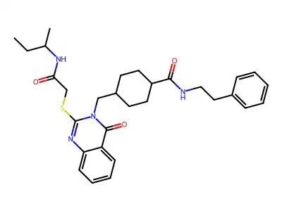 4-{[2-({[(butan-2-yl)carbamoyl]methyl}sulfanyl)-4-oxo-3,4-dihydroquinazolin-3-yl]methyl}-N-(2-phenylethyl)cyclohexane-1-carboxamide structure