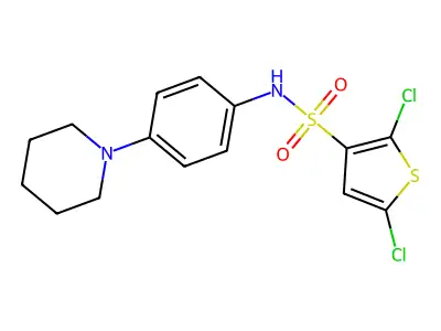 2,5-dichloro-N-(4-piperidin-1-ylphenyl)thiophene-3-sulfonamide structure