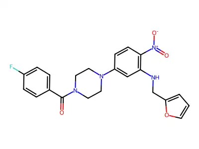 (4-fluorophenyl)-[4-[3-(furan-2-ylmethylamino)-4-nitrophenyl]piperazin-1-yl]methanone structure