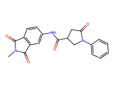 N-(2-methyl-1,3-dioxoisoindol-5-yl)-5-oxo-1-phenylpyrrolidine-3-carboxamide structure