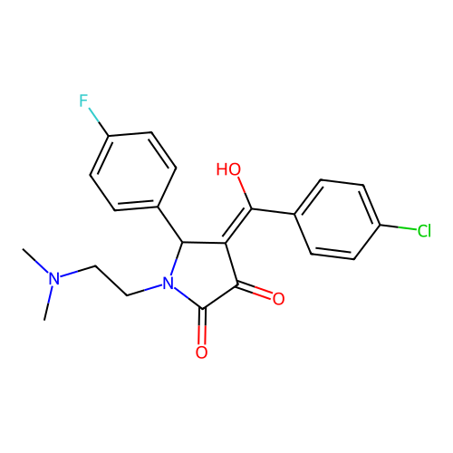 (4E)-4-[(4-chlorophenyl)-hydroxymethylidene]-1-(2-dimethylaminoethyl)-5-(4-fluorophenyl)pyrrolidine-2,3-dione structure