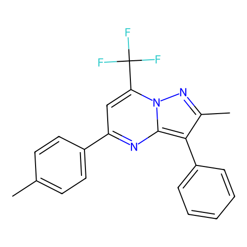 2-methyl-5-(4-methylphenyl)-3-phenyl-7-(trifluoromethyl)pyrazolo[1,5-a]pyrimidine structure