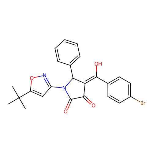 (4E)-4-[(4-bromophenyl)(hydroxy)methylidene]-1-(5-tert-butyl-1,2-oxazol-3-yl)-5-phenylpyrrolidine-2,3-dione structure