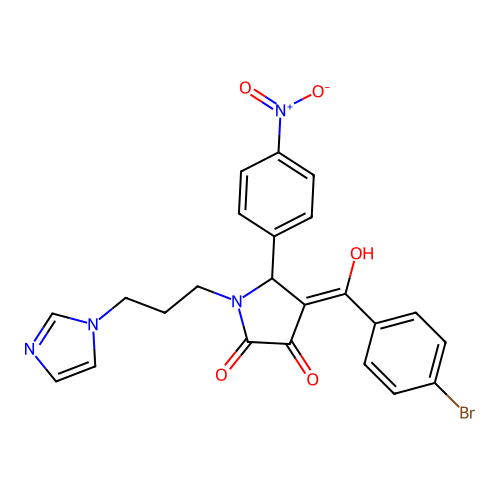 (4E)-4-[(4-bromophenyl)-hydroxymethylidene]-1-(3-imidazol-1-ylpropyl)-5-(4-nitrophenyl)pyrrolidine-2,3-dione structure