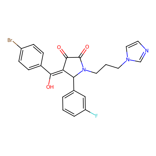 (4E)-4-[(4-bromophenyl)-hydroxymethylidene]-5-(3-fluorophenyl)-1-(3-imidazol-1-ylpropyl)pyrrolidine-2,3-dione structure