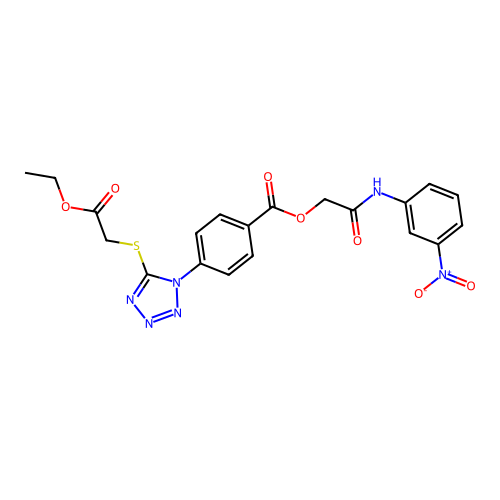 (3-nitrophenyl)carbamoylmethyl 4-[5-(ethoxycarbonylmethylsulfanyl)tetrazol-1-yl]benzoate structure
