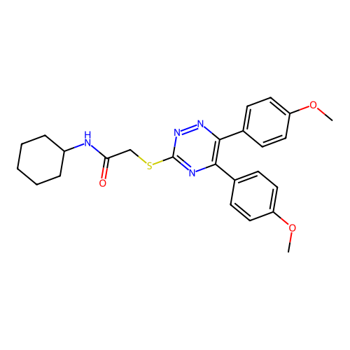 2-{[5,6-bis(4-methoxyphenyl)-1,2,4-triazin-3-yl]sulfanyl}-N-cyclohexylacetamide structure