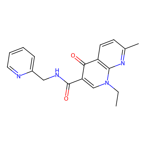 1-ethyl-7-methyl-4-oxo-N-(pyridin-2-ylmethyl)-1,4-dihydro-1,8-naphthyridine-3-carboxamide structure