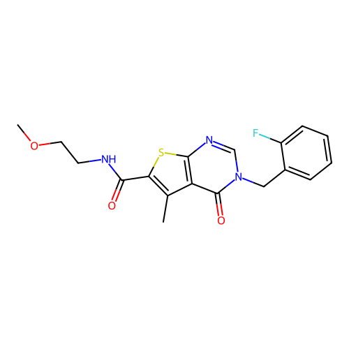 3-(2-fluorobenzyl)-N-(2-methoxyethyl)-5-methyl-4-oxo-3,4-dihydrothieno[2,3-d]pyrimidine-6-carboxamide structure