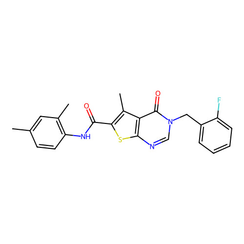 N-(2,4-dimethylphenyl)-3-(2-fluorobenzyl)-5-methyl-4-oxo-3,4-dihydrothieno[2,3-d]pyrimidine-6-carboxamide structure