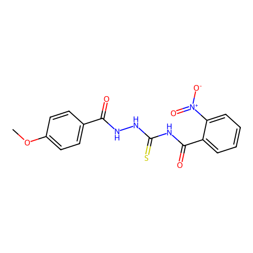 2-nitro-N-{[2-(4-methoxybenzoyl)hydrazino]carbothioyl}benzamide structure
