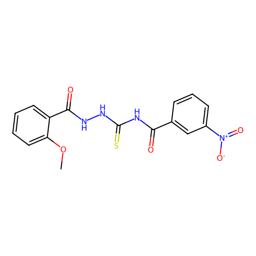 N-({2-[(2-methoxyphenyl)carbonyl]hydrazinyl}carbonothioyl)-3-nitrobenzamide structure
