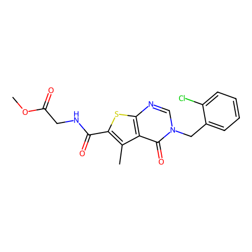 methyl 2-(3-(2-chlorobenzyl)-5-methyl-4-oxo-3,4-dihydrothieno[2,3-d]pyrimidine-6-carboxamido)acetate structure