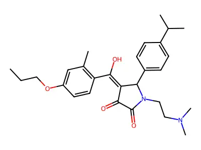 1-(2-dimethylaminoethyl)-4-[hydroxy-(2-methyl-4-propoxyphenyl)methylidene]-5-(4-propan-2-ylphenyl)pyrrolidine-2,3-dione structure