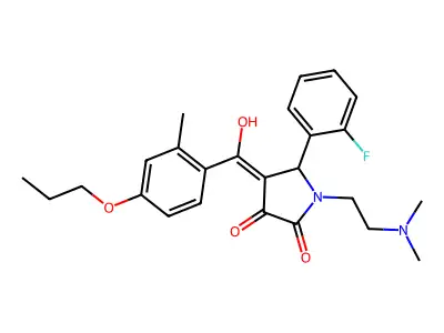 1-(2-dimethylaminoethyl)-5-(2-fluorophenyl)-4-[hydroxy-(2-methyl-4-propoxyphenyl)methylidene]pyrrolidine-2,3-dione structure