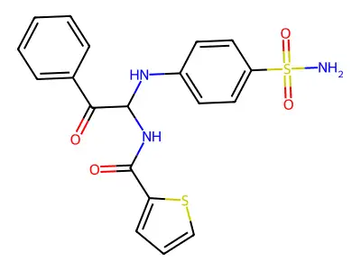 N-{2-oxo-2-phenyl-1-[(4-sulfamoylphenyl)amino]ethyl}thiophene-2-carboxamide structure