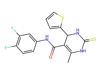 N-(3,4-difluorophenyl)-6-methyl-2-sulfanylidene-4-thiophen-2-yl-3,4-dihydro-1H-pyrimidine-5-carboxamide structure