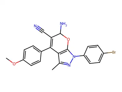 6-Amino-1-(4-bromophenyl)-1,6-dihydro-4-(4-methoxyphenyl)-3-methylpyrano[2,3-c]pyrazole-5-carbonitrile structure