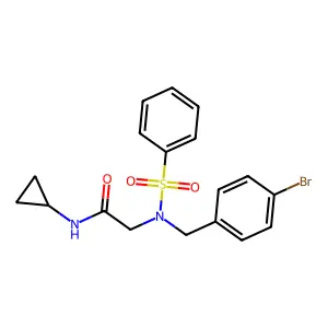 2-[benzenesulfonyl-[(4-bromophenyl)methyl]amino]-N-cyclopropylacetamide structure