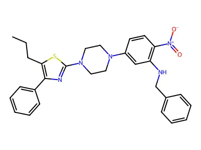 N-benzyl-2-nitro-5-[4-(4-phenyl-5-propyl-1,3-thiazol-2-yl)piperazin-1-yl]aniline structure