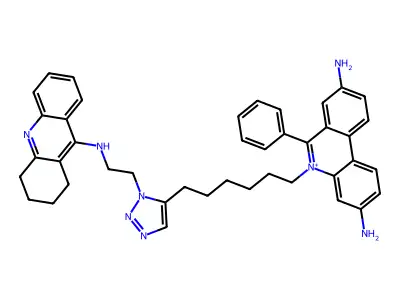 3,8-DIAMINO-6-PHENYL-5-[6-[1-[2-[(1,2,3,4-TETRAHYDRO-9-ACRIDINYL)AMINO]ETHYL]-1H-1,2,3-TRIAZOL-5-YL]HEXYL]-PHENANTHRIDINIUM structure