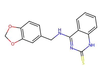 4-(1,3-benzodioxol-5-ylmethylamino)-1H-quinazoline-2-thione structure