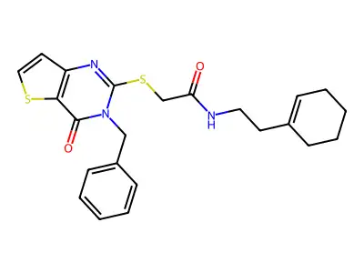 2-({3-benzyl-4-oxo-3H,4H-thieno[3,2-d]pyrimidin-2-yl}sulfanyl)-N-[2-(cyclohex-1-en-1-yl)ethyl]acetamide structure
