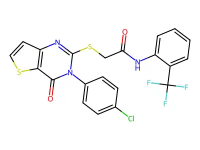 2-{[3-(4-chlorophenyl)-4-oxo-3H,4H-thieno[3,2-d]pyrimidin-2-yl]sulfanyl}-N-[2-(trifluoromethyl)phenyl]acetamide structure