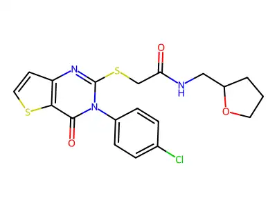 2-{[3-(4-chlorophenyl)-4-oxo-3H,4H-thieno[3,2-d]pyrimidin-2-yl]sulfanyl}-N-[(oxolan-2-yl)methyl]acetamide structure