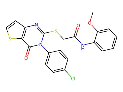 2-{[3-(4-chlorophenyl)-4-oxo-3H,4H-thieno[3,2-d]pyrimidin-2-yl]sulfanyl}-N-(2-methoxyphenyl)acetamide structure