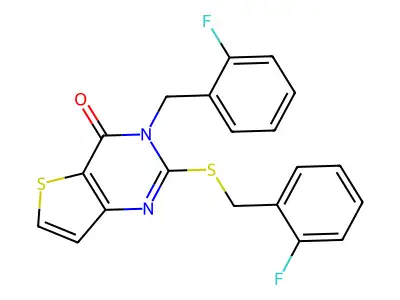 3-(2-fluorobenzyl)-2-((2-fluorobenzyl)thio)thieno[3,2-d]pyrimidin-4(3H)-one structure