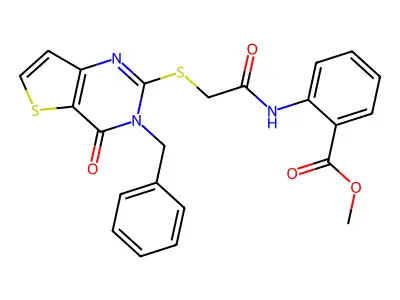 methyl 2-[2-({3-benzyl-4-oxo-3H,4H-thieno[3,2-d]pyrimidin-2-yl}sulfanyl)acetamido]benzoate structure