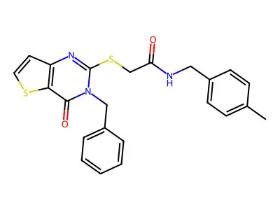 2-({3-benzyl-4-oxo-3H,4H-thieno[3,2-d]pyrimidin-2-yl}sulfanyl)-N-[(4-methylphenyl)methyl]acetamide structure