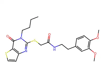 2-({3-butyl-4-oxo-3H,4H-thieno[3,2-d]pyrimidin-2-yl}sulfanyl)-N-[2-(3,4-dimethoxyphenyl)ethyl]acetamide structure